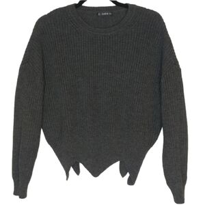 SHEIN Grey Scalloped Hem Knit Sweater